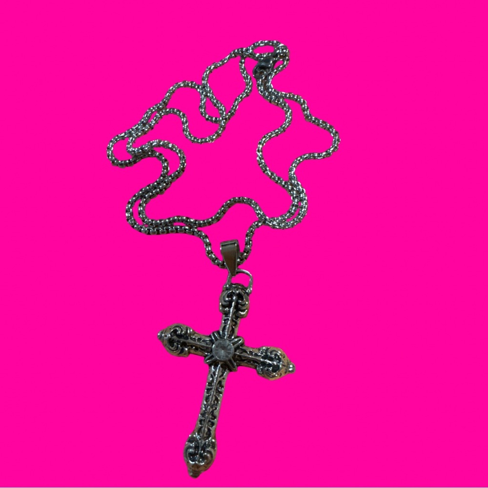 Sterling Silver Cross Pendant Necklace - Silver